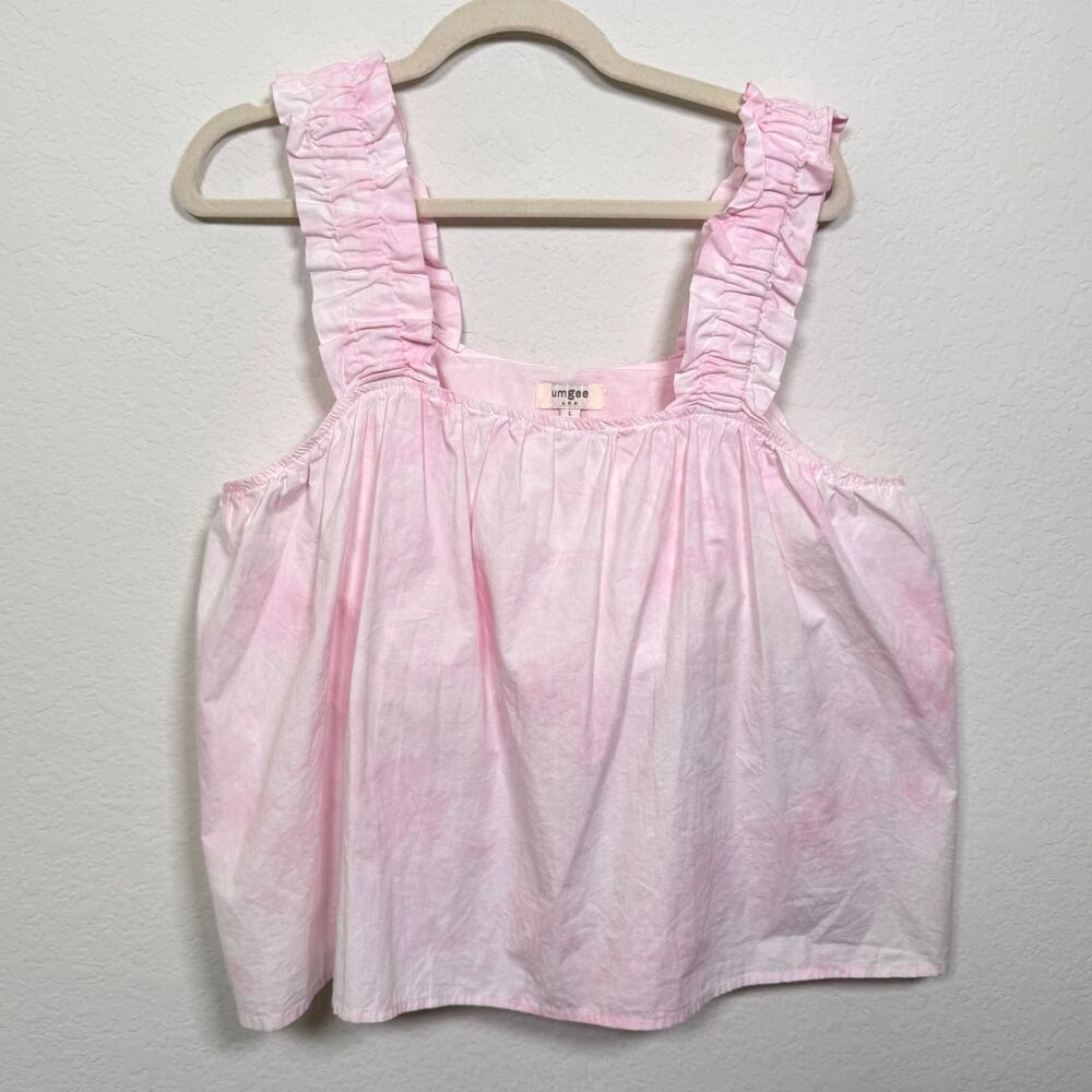 Umgee Womens Sleeveless Top Tank Size L 100% Cotton Ruffle Feminine Summer Pink